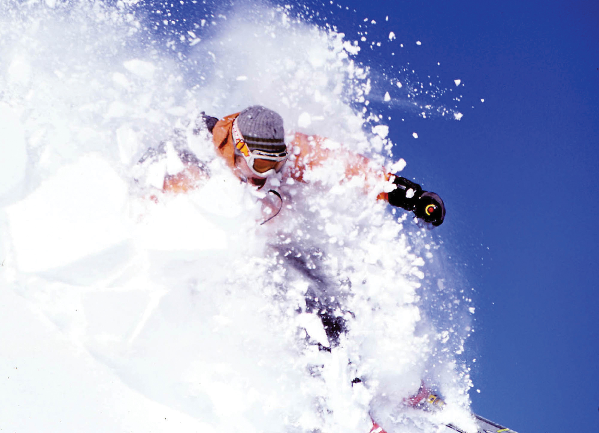 Kiffor Berg test the fresh powder in Highlands Bowl in Aspen Highlands Ski Area.