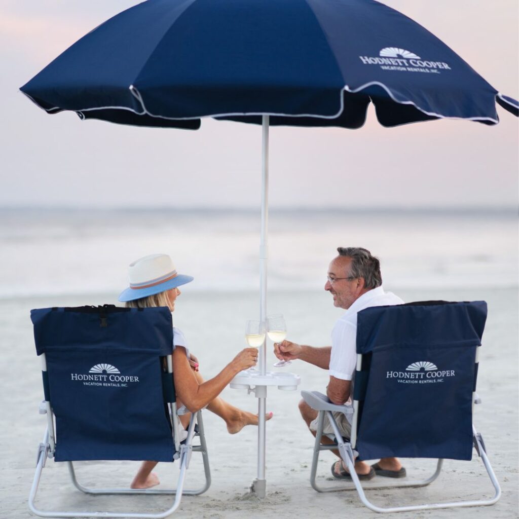 beach chairs and umbrella on Saint Simons Island