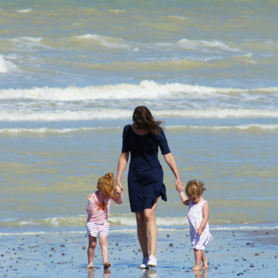 mother with daughters on st simons beach