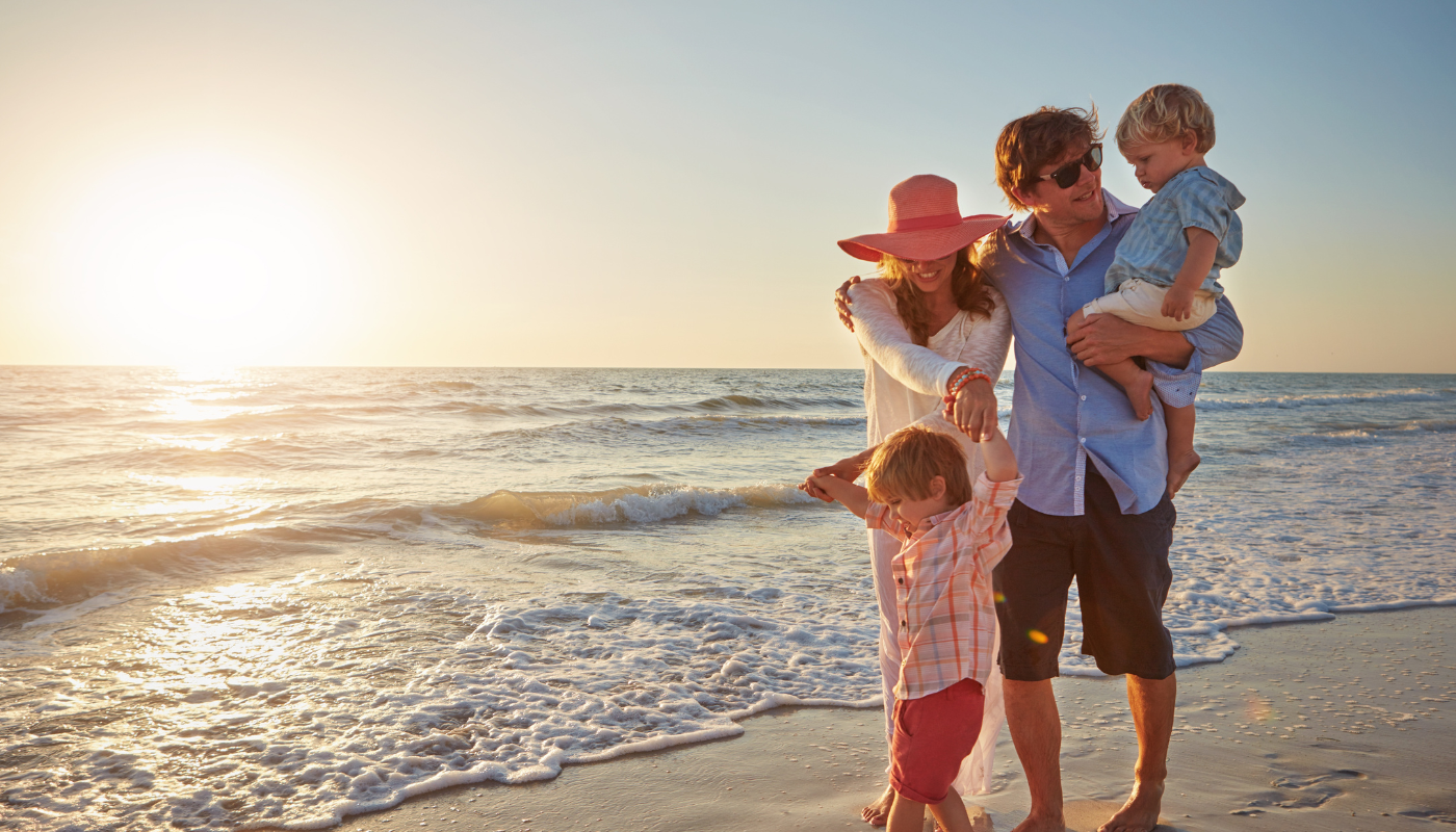 family on the beach during spring on st simons