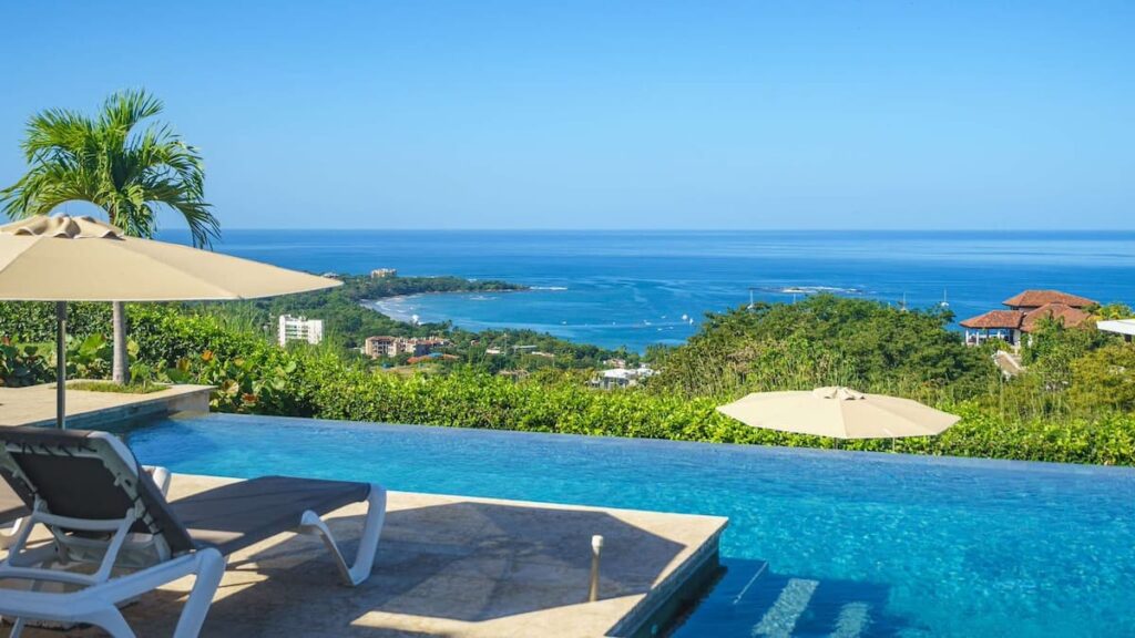 Panoramic ocean views from the La Vista Residence accommodation where guests can watch sunsets in Tamarindo