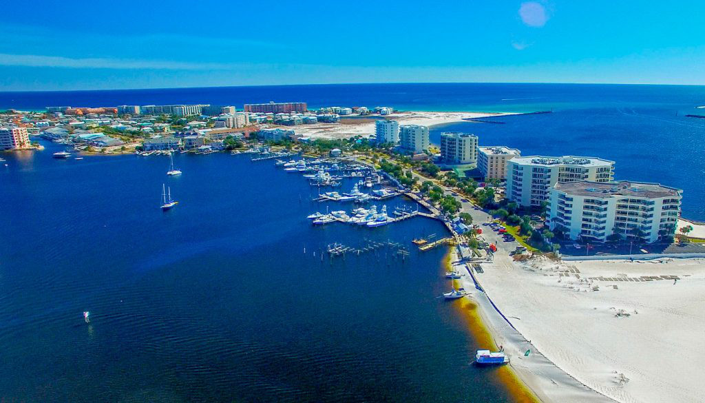 aerial view of holiday isle in destin