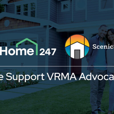 hero image with BeHome247 logo, Scenic Stays logo, and text that reads : we support VRMA Advocacy