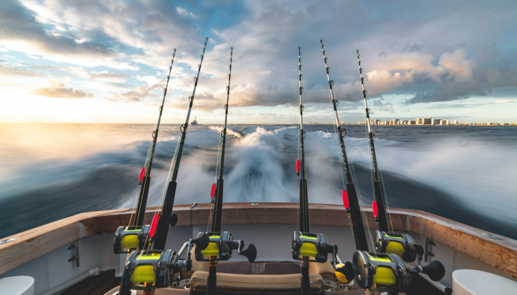 fishing poles on fishing boat in the Gulf of Mexico