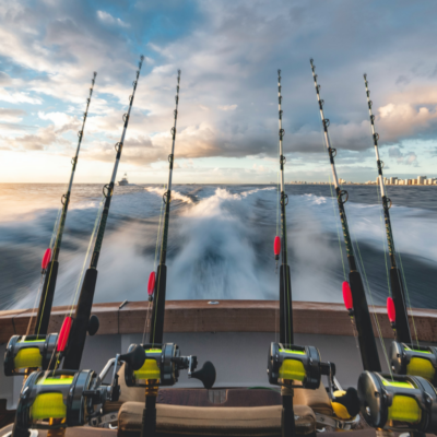 fishing poles on fishing boat in the Gulf of Mexico