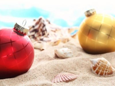 Christmas ornaments in the sand