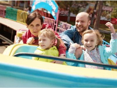 family at an amusement park