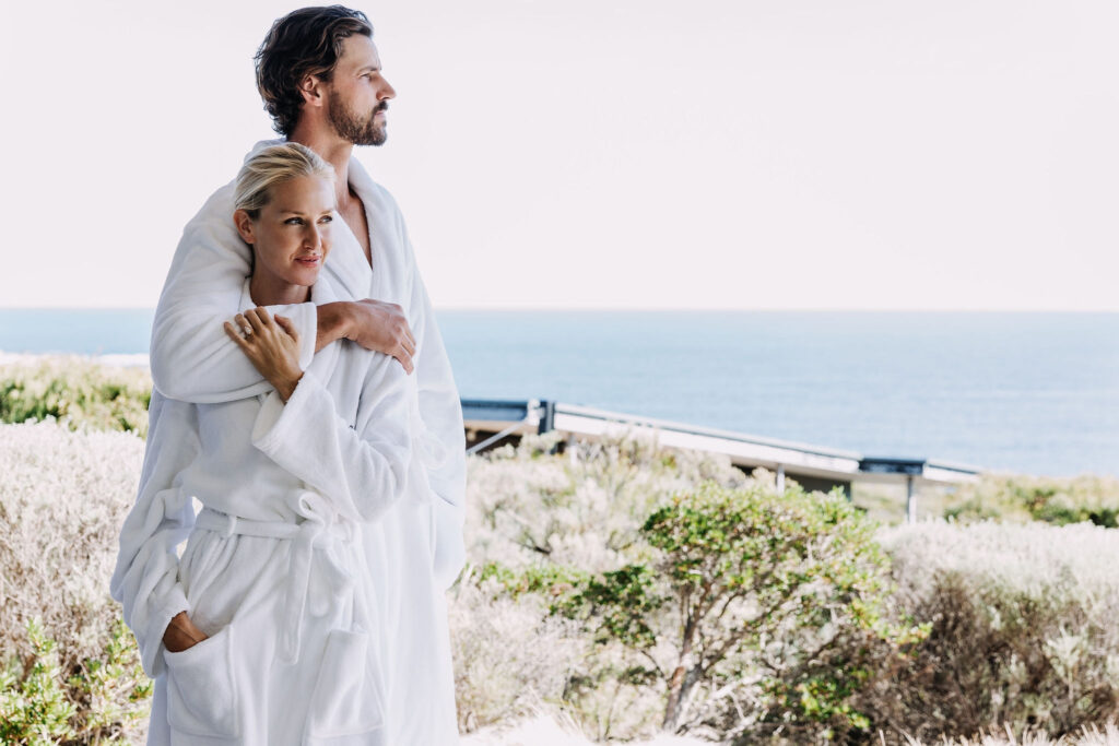 couple wearing bathrobe