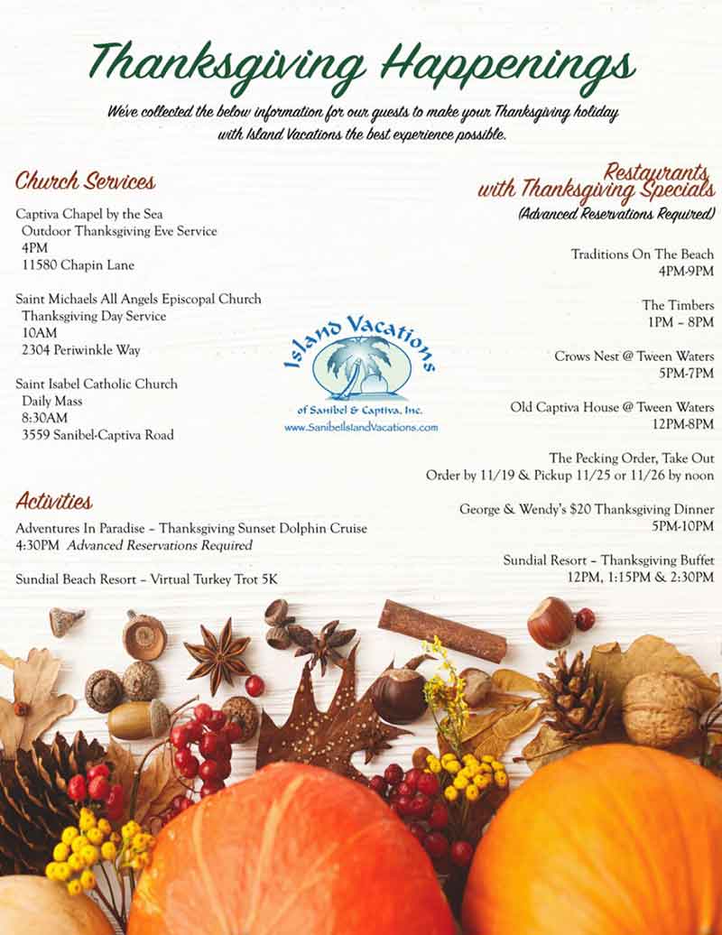 Sanibel Thanksgiving Happenings Sanibel Island Vacation Rentals