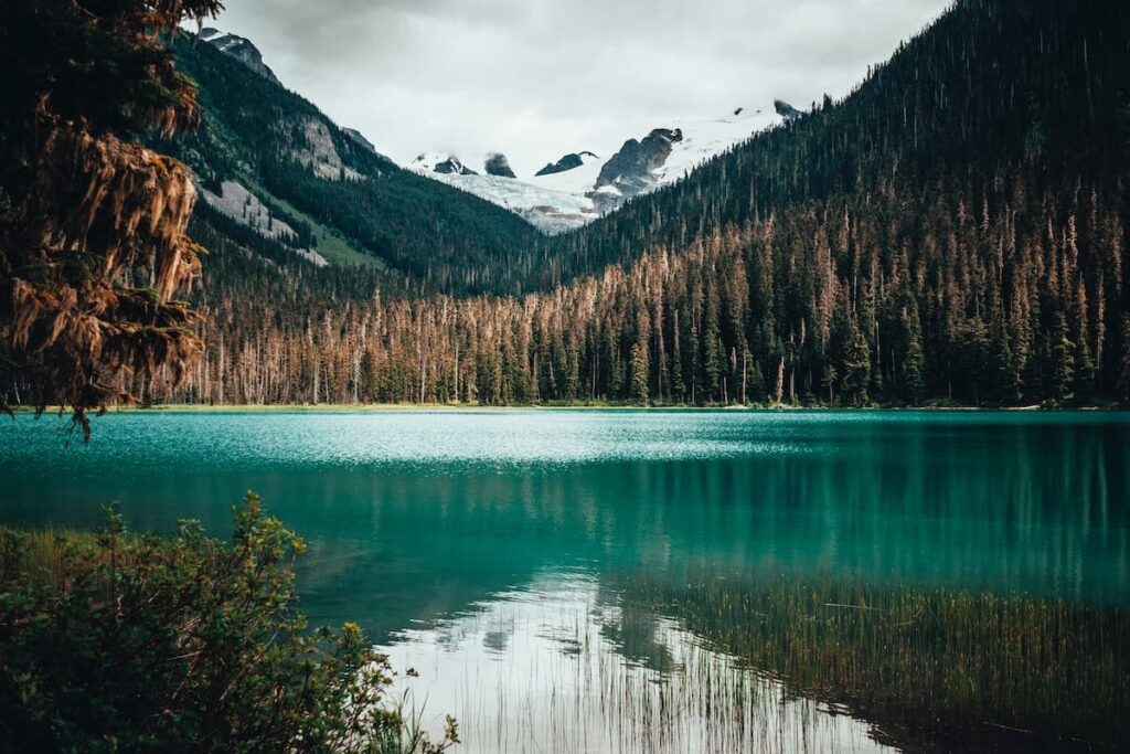 Blue lake with mountain views