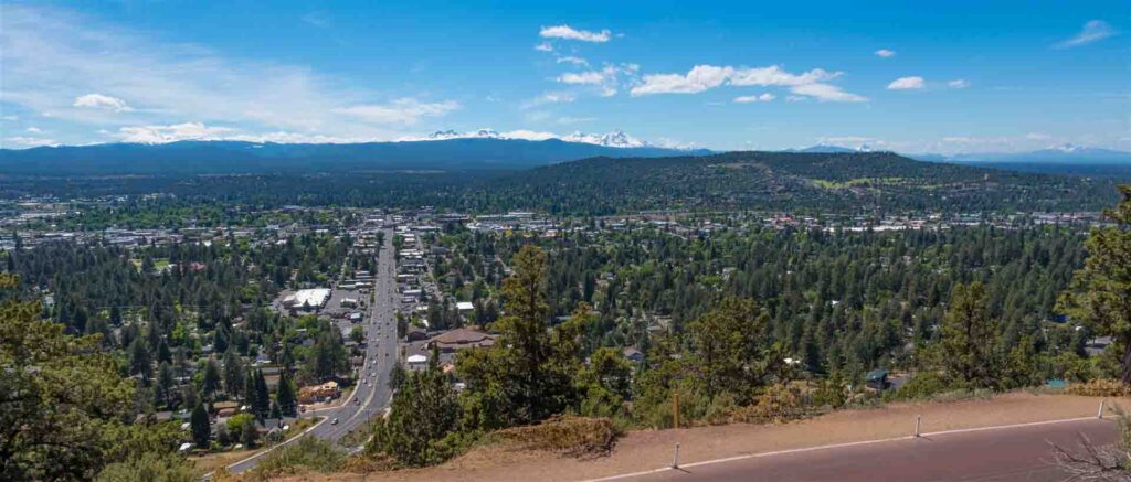 Panoramic of Bend Oregon with blue skys