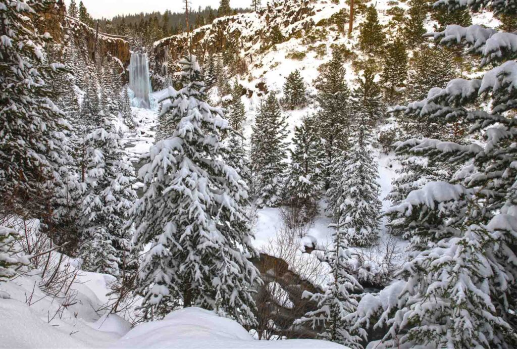 Tumalo Falls in Bend Oregon during winter