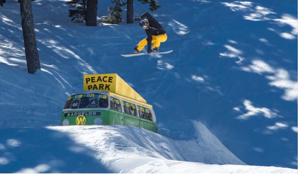 Snowboarder in the Woodward Peace Park