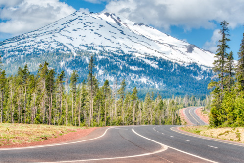 Mt. Bachelor and the Road Leading to its Base in Spring Time