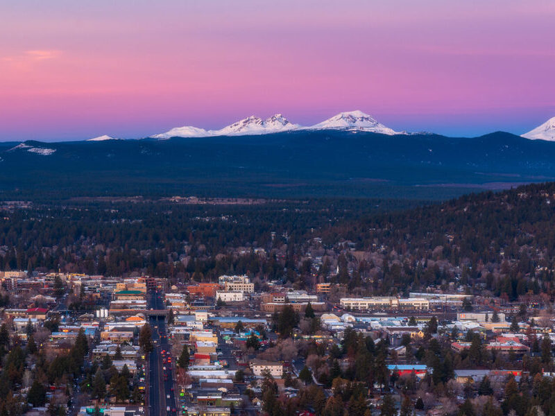 Bend Oregon From Above At Dusk