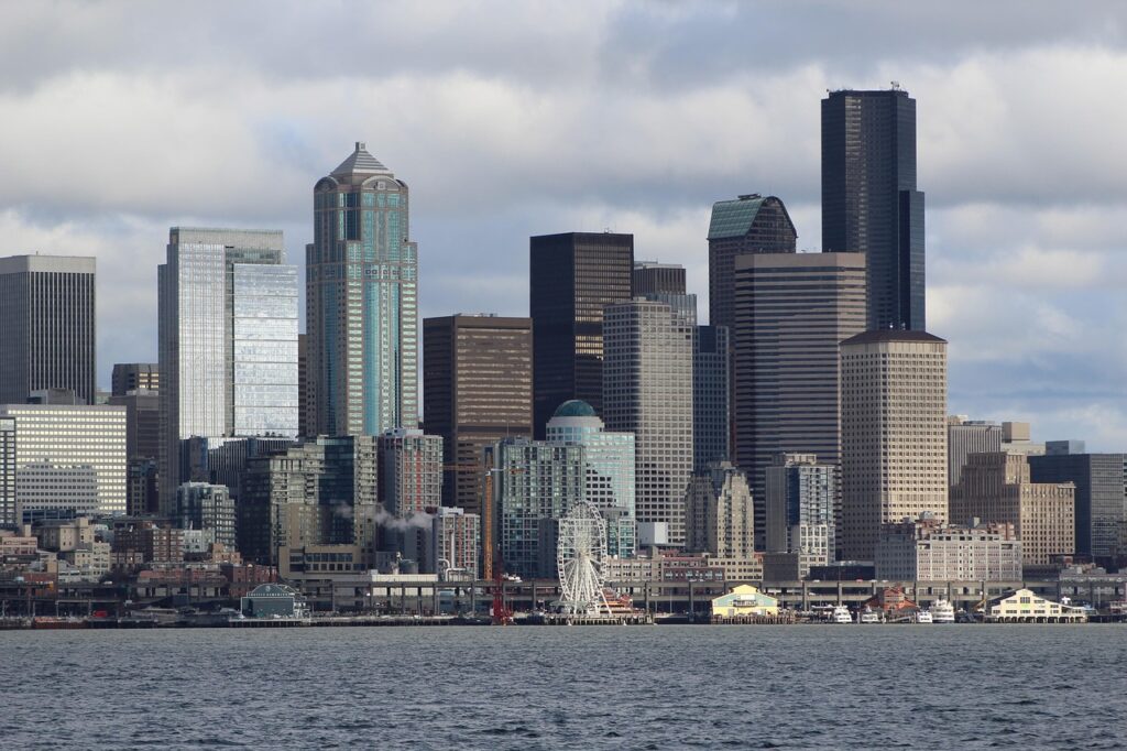 city, seattle, harbor, overcast, ferris wheel, highrise buildings, seattle, seattle, seattle, seattle, seattle-4012764.jpg