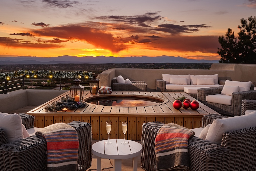 Rooftop view of santa fe during the holidays