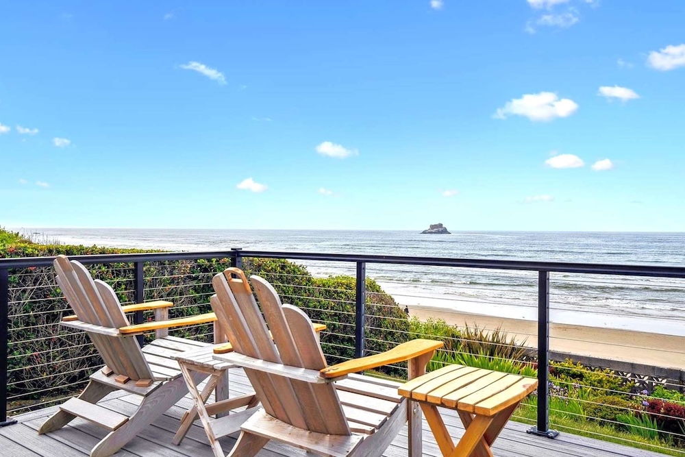 porch chairs at Beachcomber vacation rental overlooking water