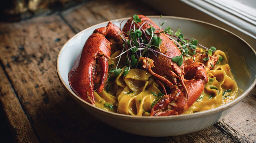 Downloaded Find Similar File #: 1653040964 Whole Lobster over Creamy Pappardelle