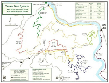 Tanasi Trail system map.  A must have when hiking in Blue Ridge.  A great activities in the North Georgia area