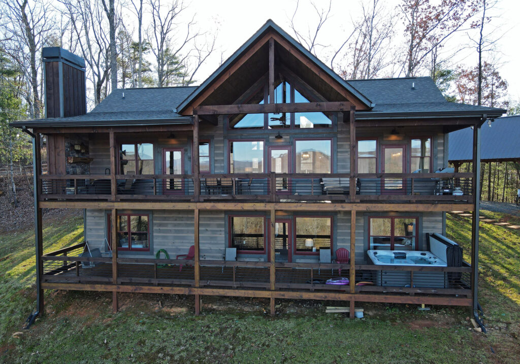 The back deck of a cabin.  Escape to Blue Ridge and enjoy this cabin!
