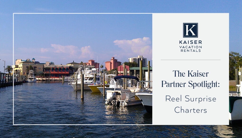 boats in harbor with the text that reads the kaiser partner spotlight - reel surprise charters