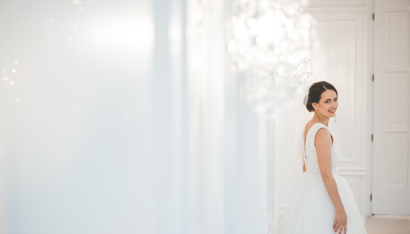 smiling bride to be in a wedding gown