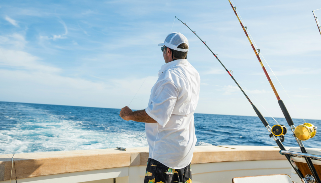 man on fishing boat in alabama fishing tournament