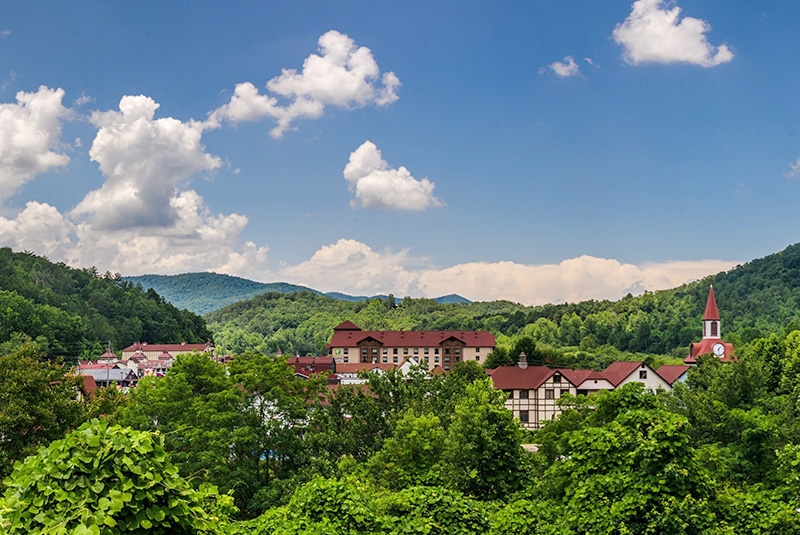 Aerial view of Alpine Helen in the North Georgia Mountains