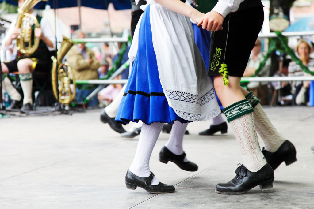 Dancing during a German celebration of Oktoberfest.