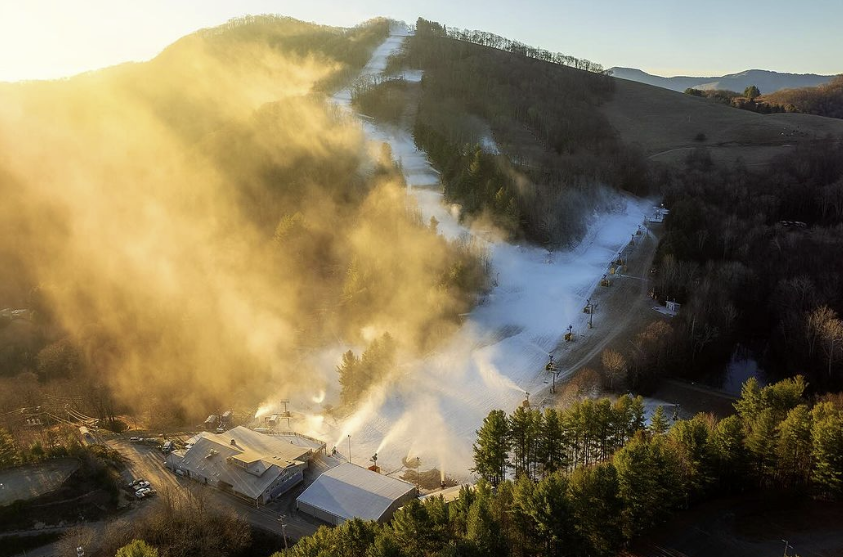 Snow on ski slope at Cataloochee Ski Area