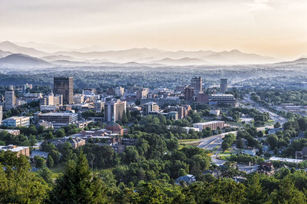 view of downtown Asheville from the Blue Ridge Parkway