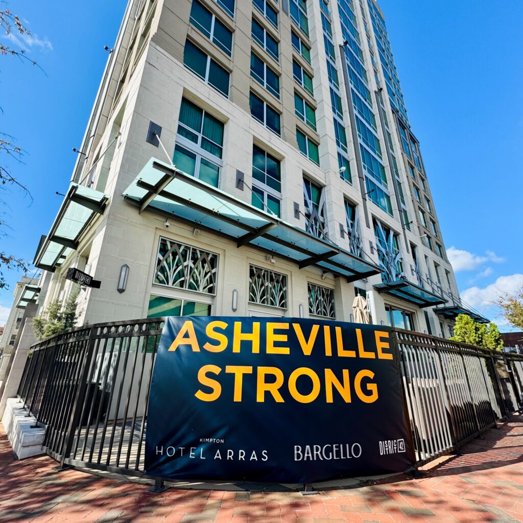 Banner on Arras Building Saying Asheville Strong