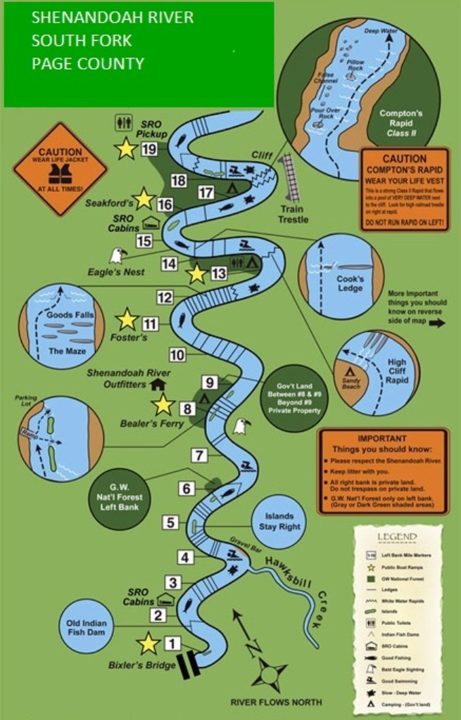 map of the Shenandoah River south fork in Page County Va