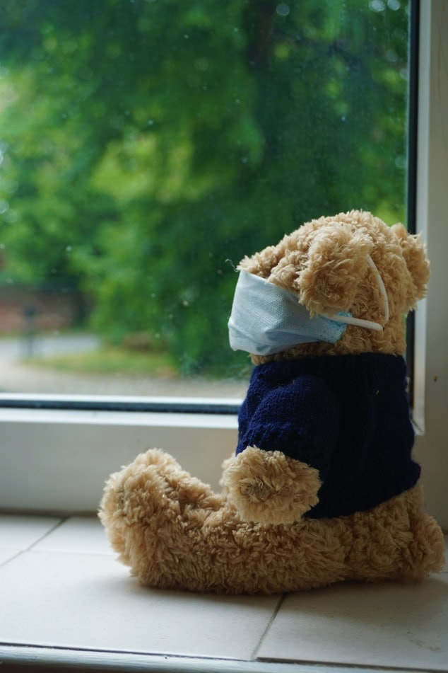 image of bear stuff toy with face mask