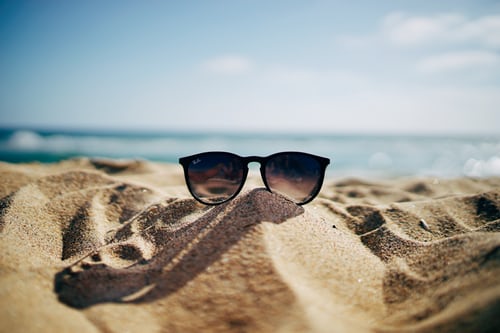 image of sunglass on the sand
