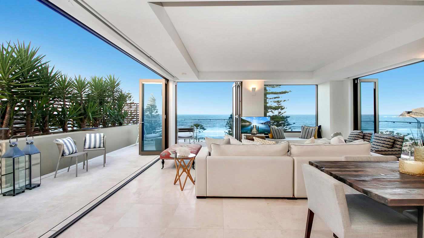 image of living room with sea view