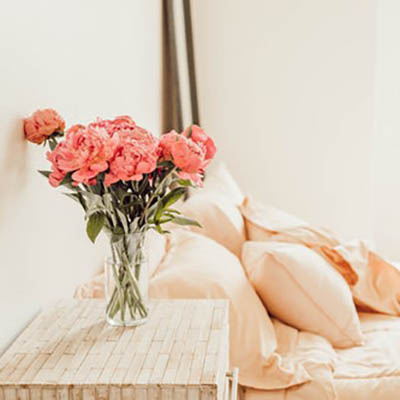 flowers on bedside table