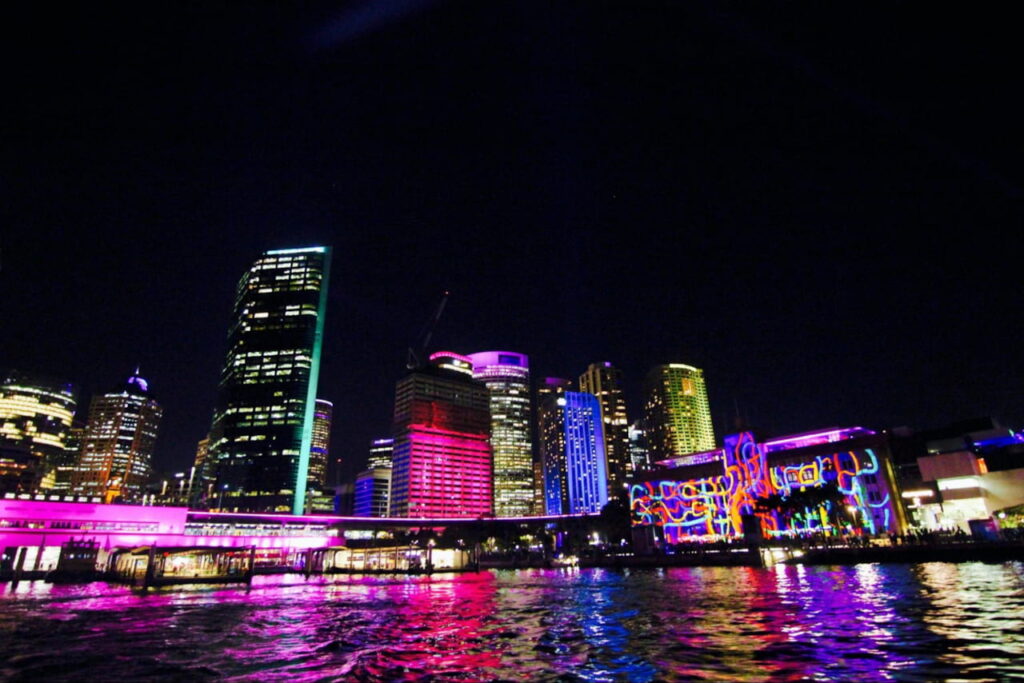 Light Installations in a building in Vivid Sydney