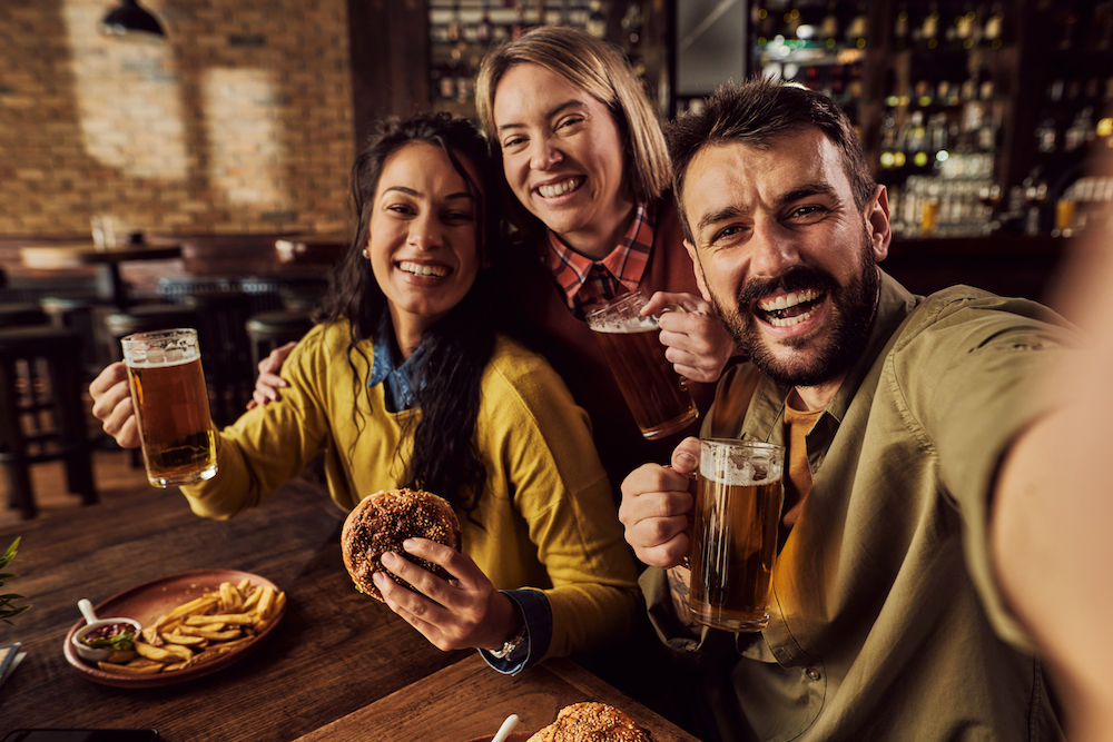 Friends out to eat at a local restaurant