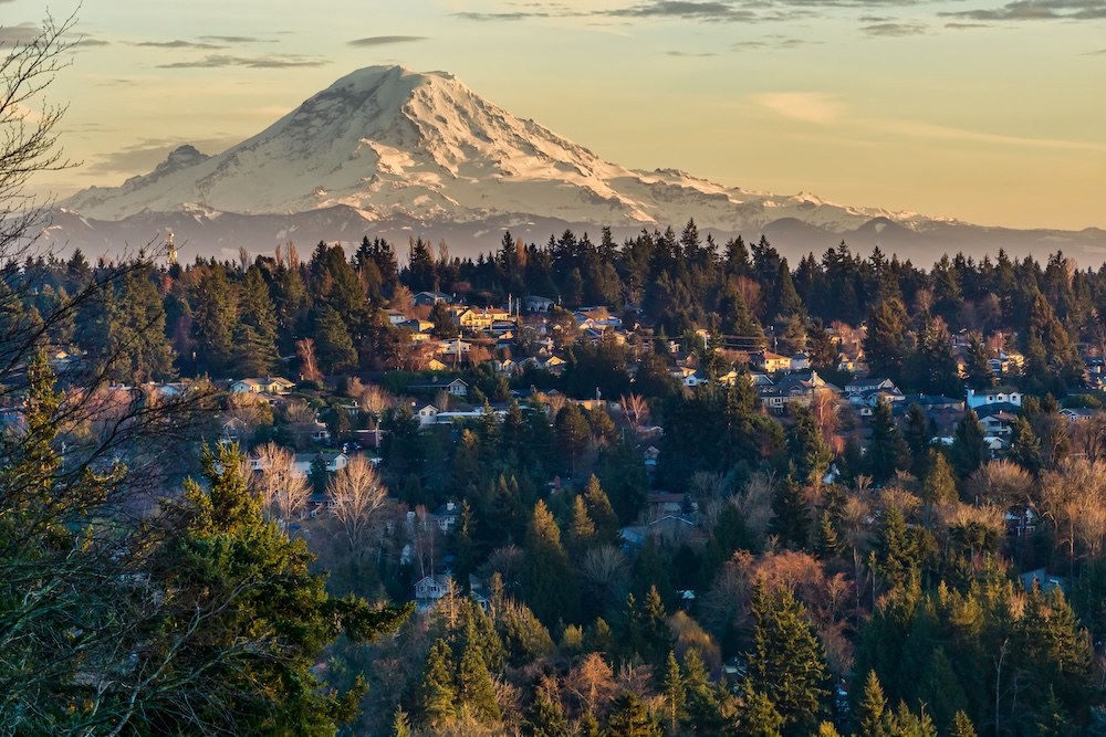 Packwood washington with view of Mount Rainier in the background