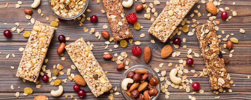 hiking snacks spread on a table