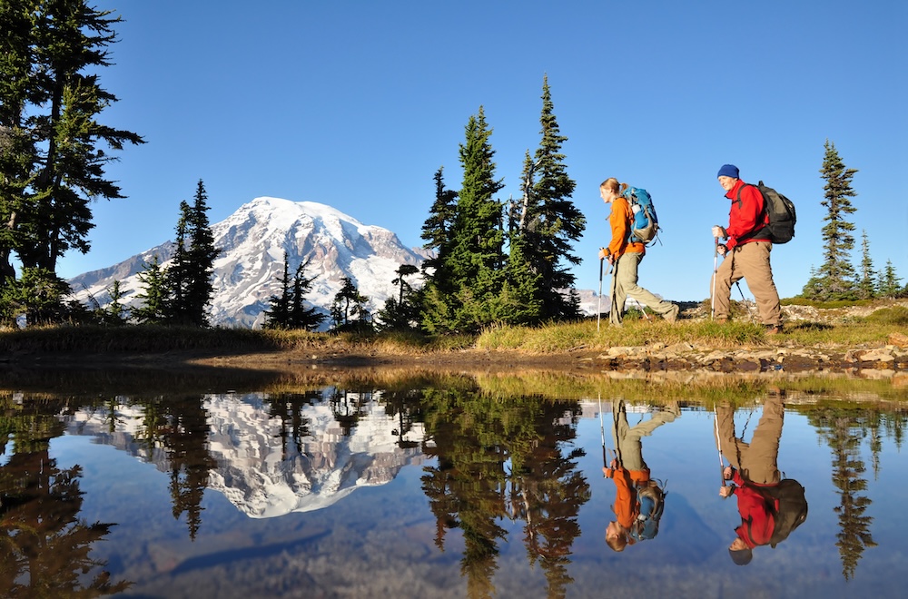 Two hikers in Mount Rainier National Park 