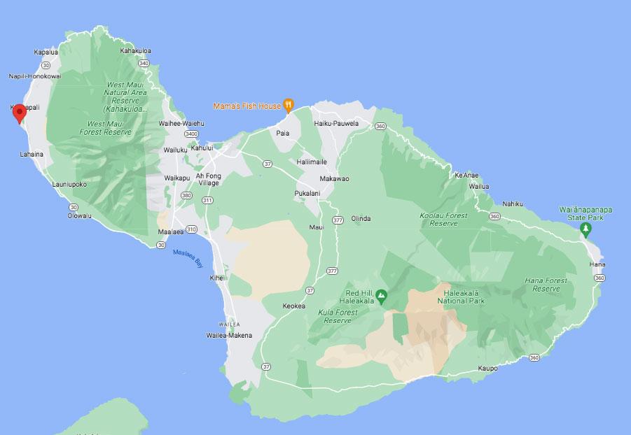 Ka'anapali in Maui map