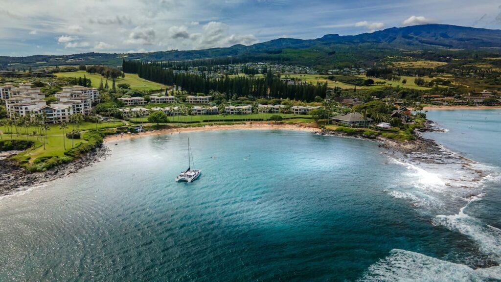 Large catamaran boat in the waters of Kapalua Bay