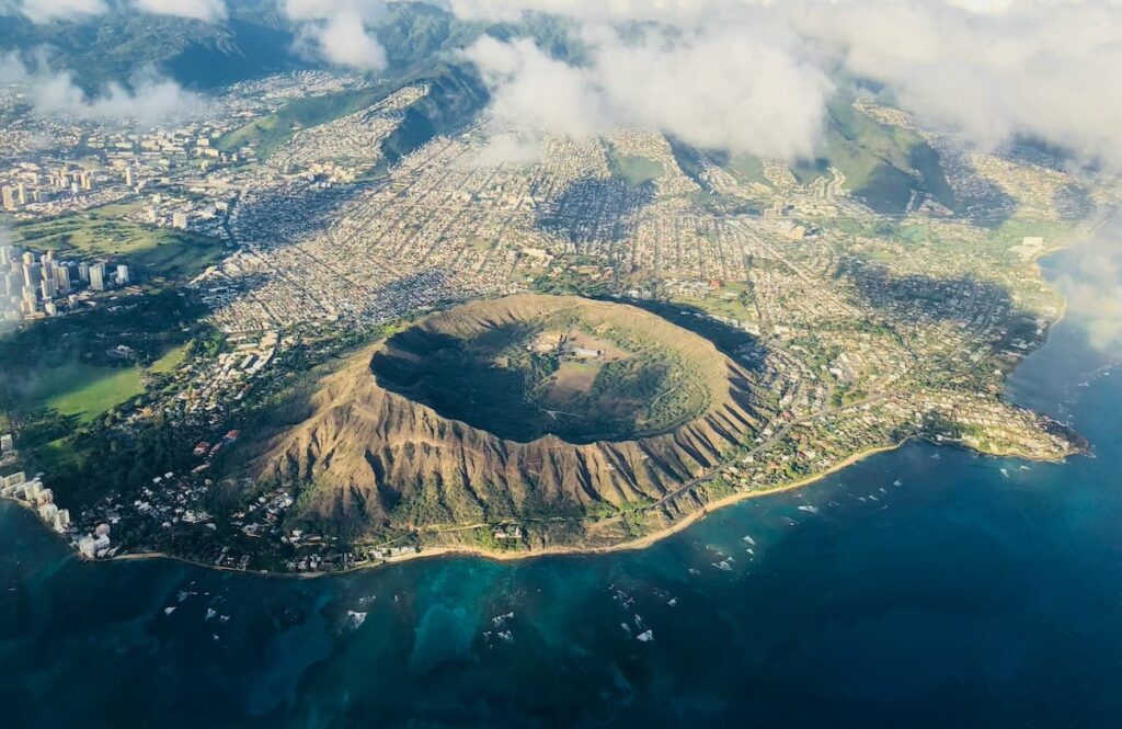 Aerial view of Diamond Head Crater in O‘ahu, Hawaii