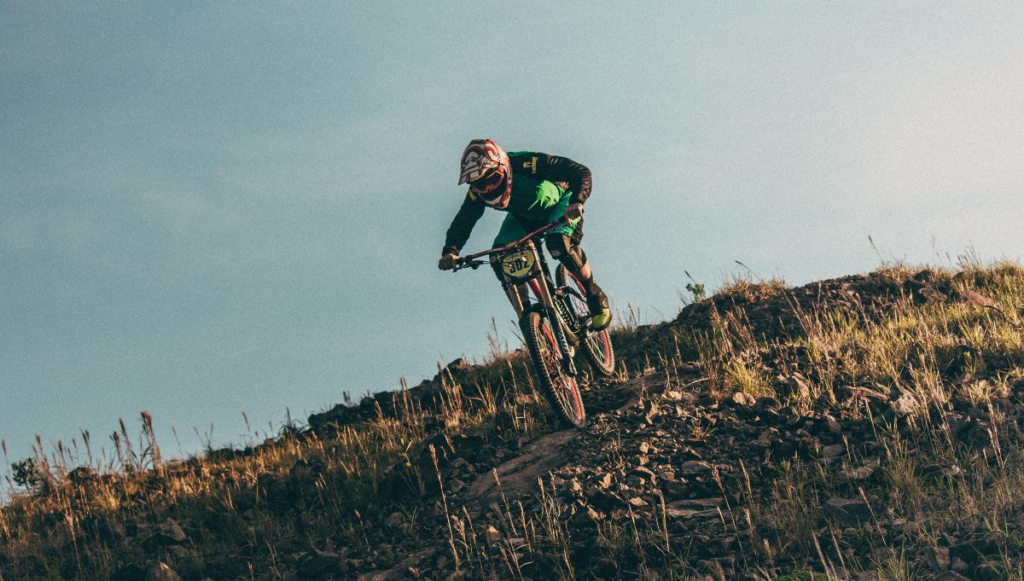 Mountain biker on slope