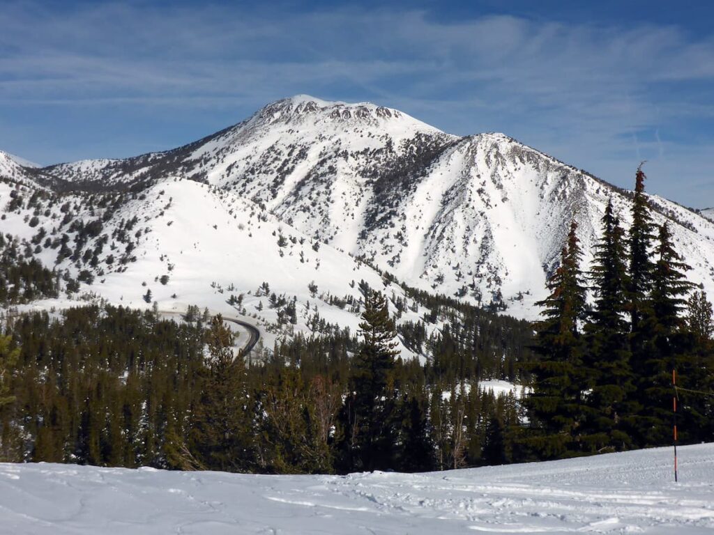 View of a snow covered Mount Rose on a clear day