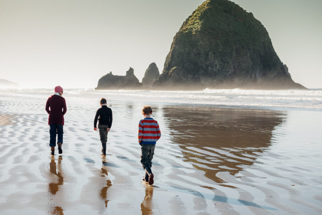 Kids walking on Cannon Beach