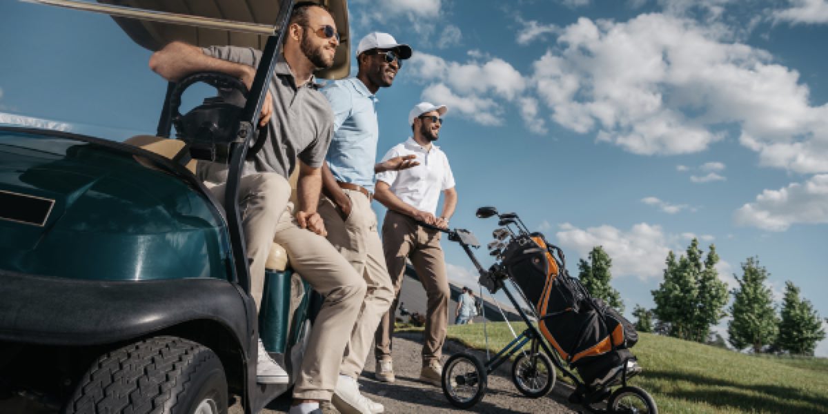 image of  men about to play golf